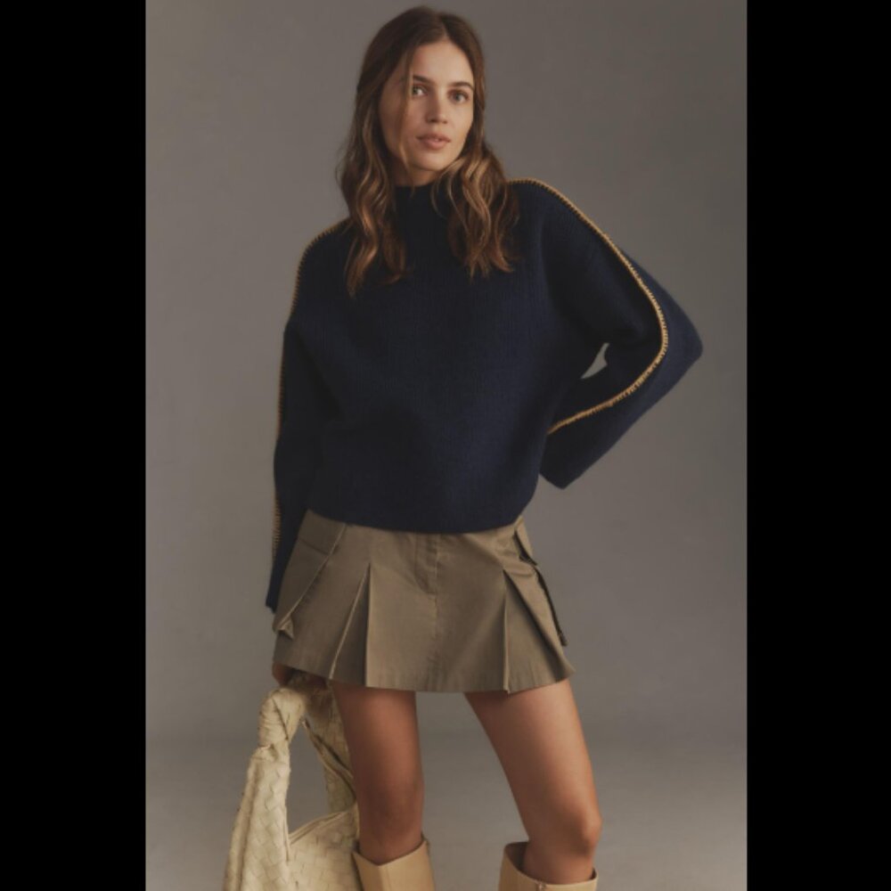 Brand New By Anthropologie Mock-Neck Whipstitch Sweater